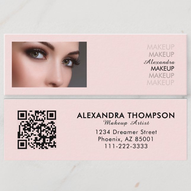 Blush Pink Black Script Photo Makeup  Mini Business Card (Creator Uploaded)