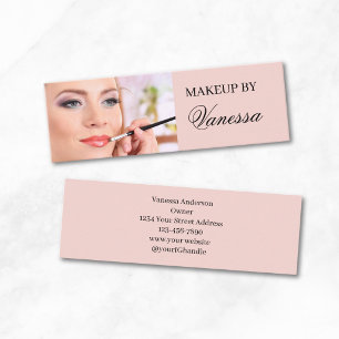 Blush Pink Black Script Photo Makeup Mini Business Card