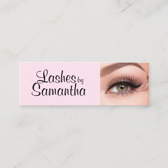 Blush Pink Black Script Photo Makeup Mini Business Card (Front)