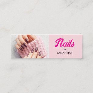 Blush Pink Black Script Photo Nails Mini Business Card