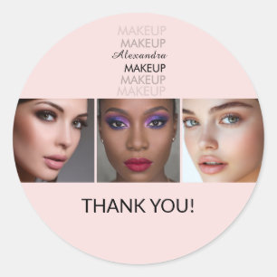 Blush Pink Black Script Photo Thank You Classic Round Sticker