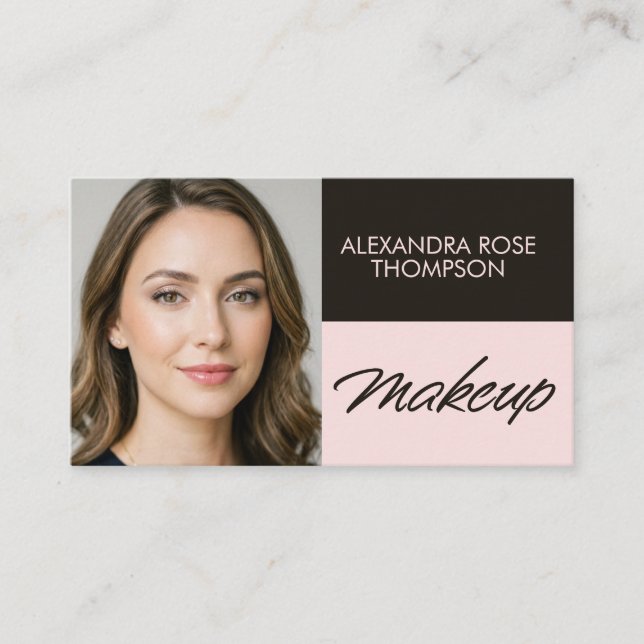 Blush Pink Black Script Qr Code Social Icon Makeup Business Card (Front)