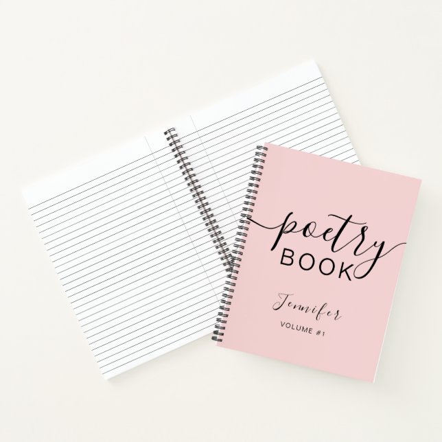 Blush Pink Black Script Your Name Poetry Notebook (Inside)