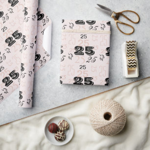 Blush Pink Black Shell Numbers Personalized Wrapping Paper