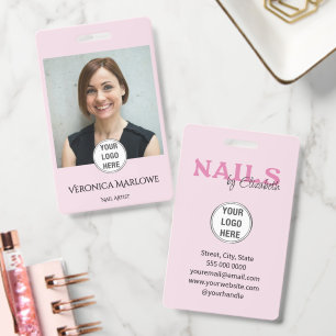 Blush Pink Black Typography Logo Photo Nail Salon Badge