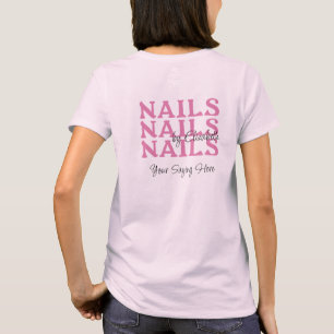 Blush Pink Black Typography Nail Salon Staff T-Shirt