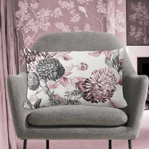 Blush Pink Black & White Botanical Toile Lumbar Pillow