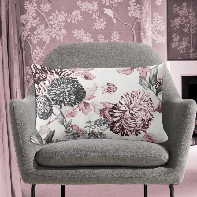 Blush Pink Black & White Botanical Toile Lumbar Pillow (Creator Uploaded)