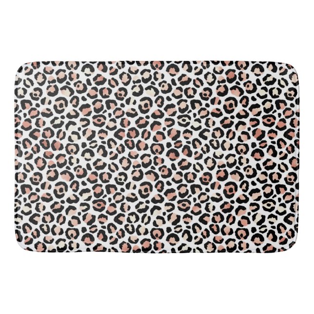 Blush Pink Black White Leopard Print            Bath Mat (Front)
