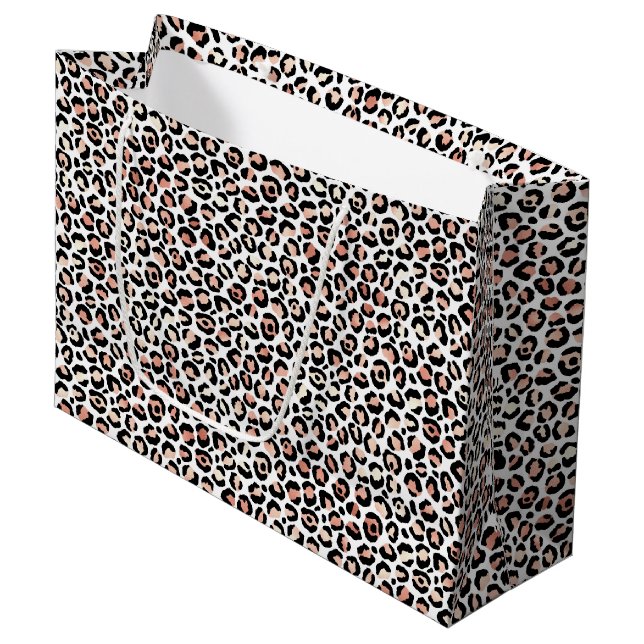Blush Pink Black White Leopard Print               Large Gift Bag (Front Angled)