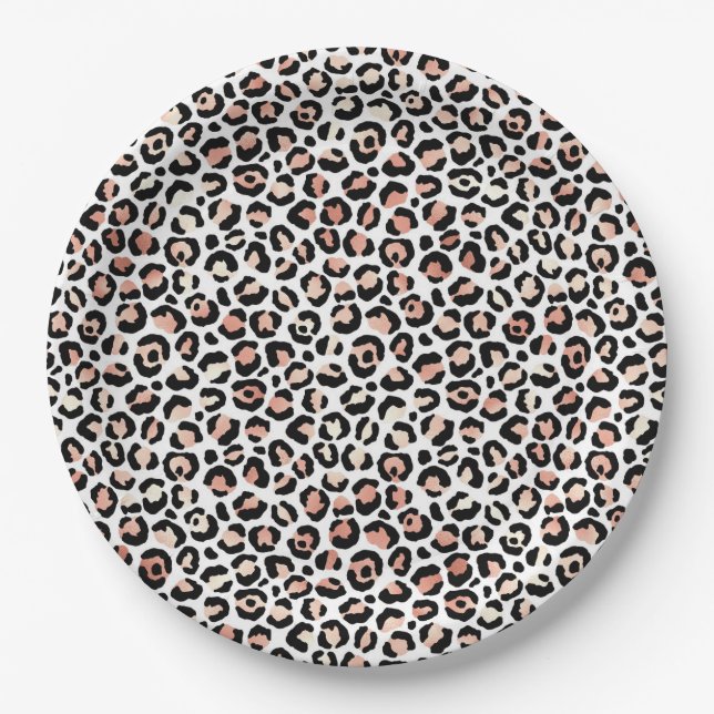 Blush Pink Black White Leopard Print  Napkins Paper Plate (Front)