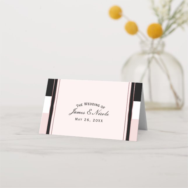 Blush Pink Black & White Stripe Table Number Place Place Card (Front)