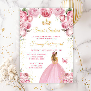 Blush Pink Blonde Hair Princess Sweet Sixteen Invitation