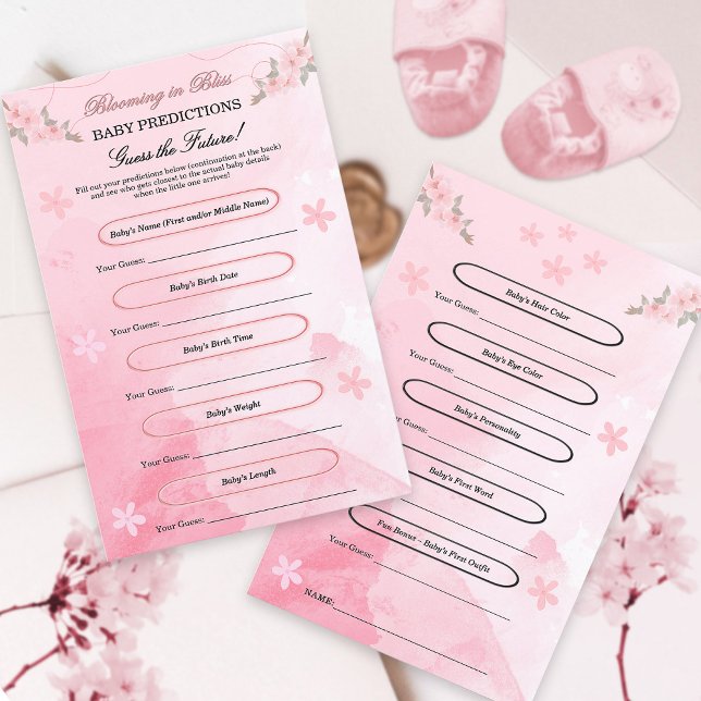 Blush Pink Bloom Baby Shower Predictions Fun Game  (Creator Uploaded)