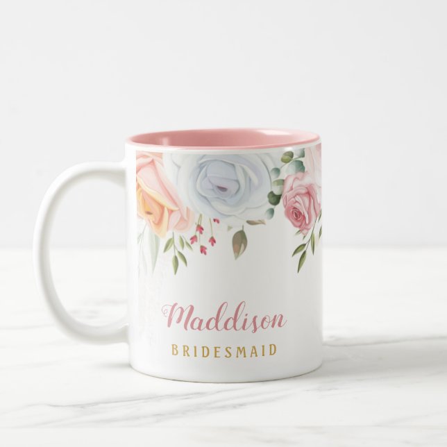 Blush Pink Bloom Bridesmaid Gift Two-Tone Coffee Mug (Left)