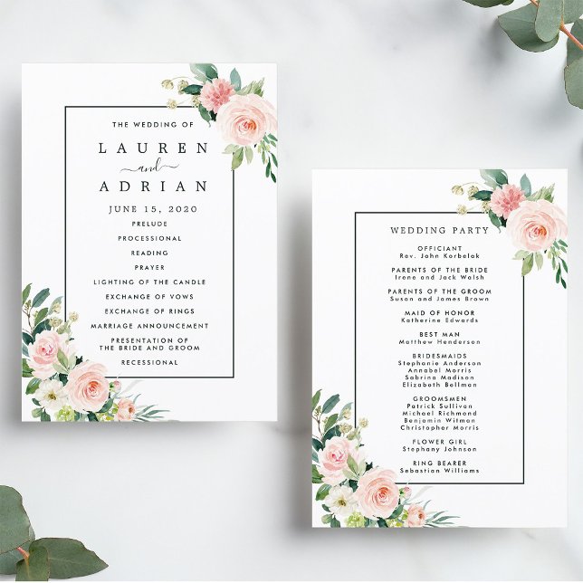 Blush Pink Bloom Floral Wedding Program (Front & Back)
