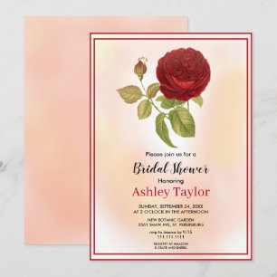 Blush pink bloom red rose floral Bridal Shower Invitation