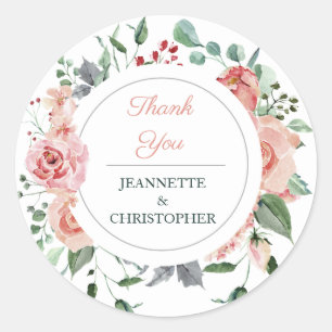 Blush Pink Bloom Romantic Wedding Thank You Classi Classic Round Sticker