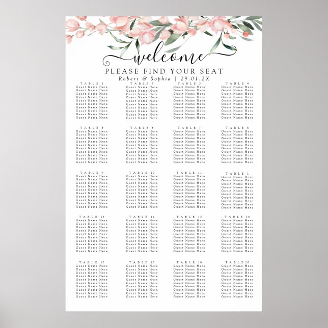 Blush Pink Bloom Seating Chart (Front)