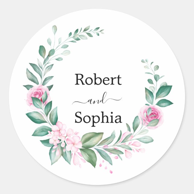 Blush Pink Bloom Wedding Classic Round Sticker (Front)