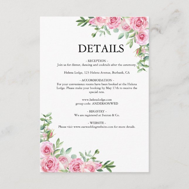 Blush Pink Bloom Wedding Enclosure Card (Front)