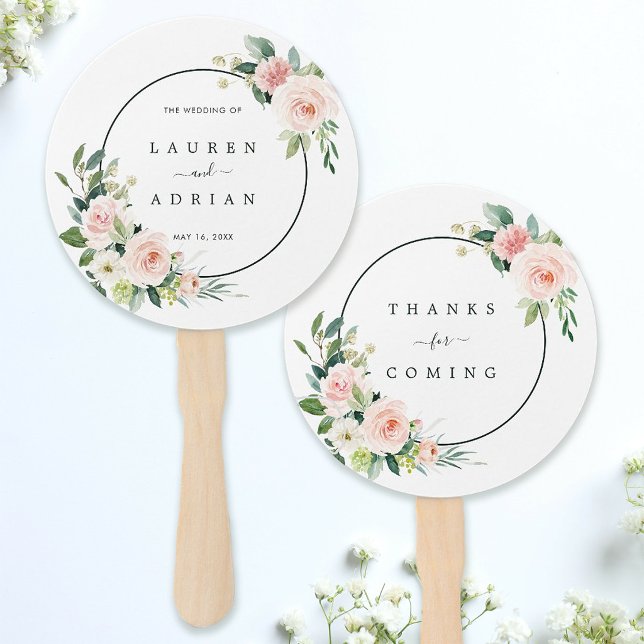 Blush Pink Bloom Wedding Hand Fan (Front & Back)