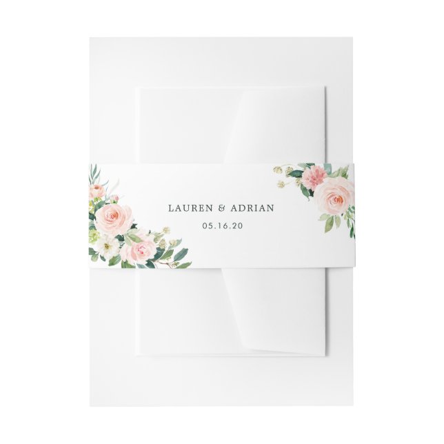 Blush Pink Bloom Wedding Invitation Belly Band (Front Example)