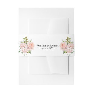 Blush Pink Bloom Wedding Invitation Belly Band