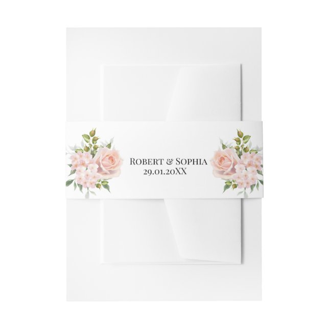 Blush Pink Bloom Wedding  Invitation Belly Band (Front Example)