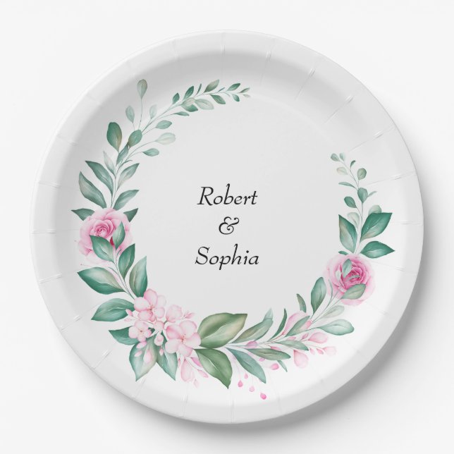 Blush Pink Bloom Wedding Paper Plate (Front)