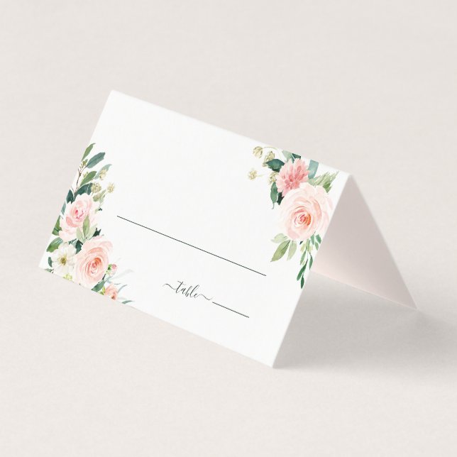 Blush Pink Bloom Wedding Place Card (Front)