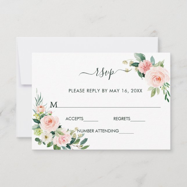 Blush Pink Bloom Wedding RSVP Card (Front)