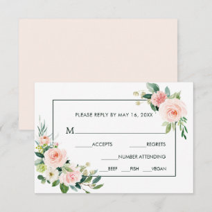 Blush Pink Bloom Wedding RSVP with Meal Choice
