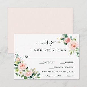 Blush Pink Bloom Wedding RSVP with Meal Choice Card