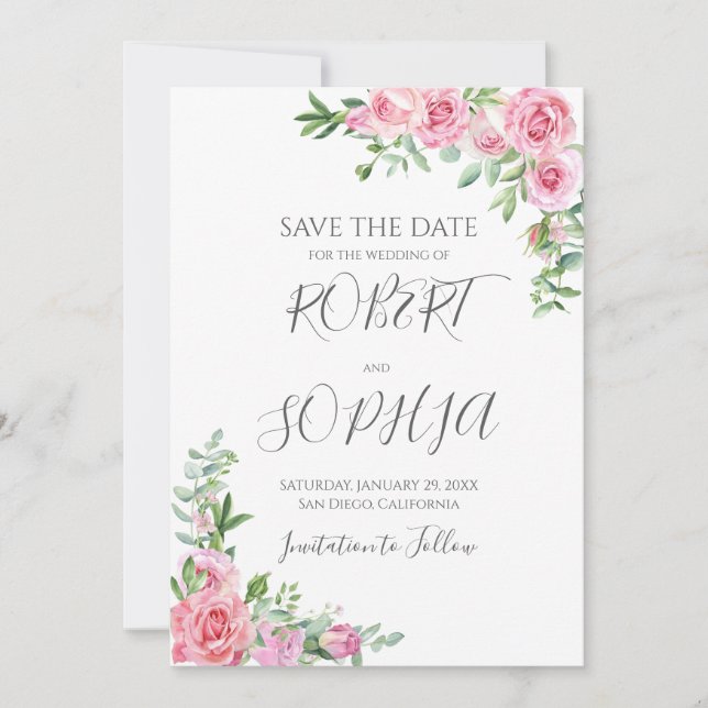 Blush Pink Bloom Wedding Save The Date (Front)
