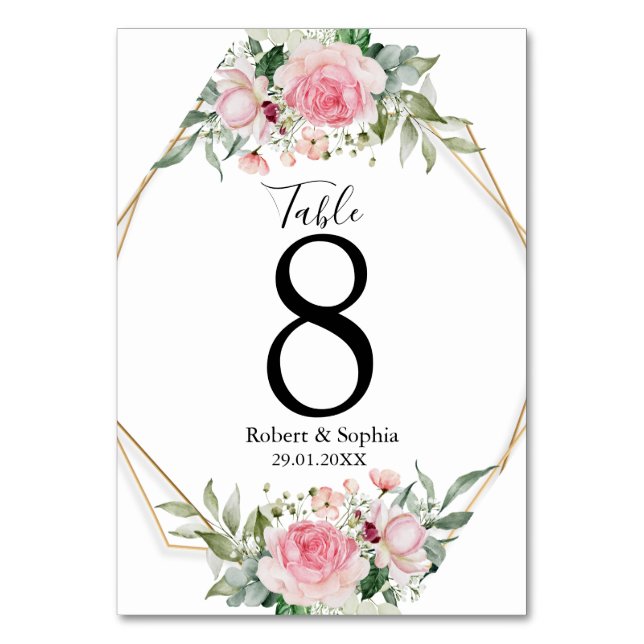 Blush Pink Bloom Wedding Table Number (Front)