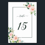 Blush Pink Bloom Wedding Table Number<br><div class="desc">This wedding table number card features painted watercolor flowers in blush pink,  white,  and green foliage with a rectangular frame. For more advanced customization of this design,  Please click the "Customize further" link.  Matching items are also available.</div>
