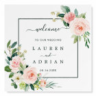 Blush Pink Bloom Wedding Welcome Square Foam Board