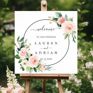 Blush Pink Bloom Wedding Welcome Square Sign
