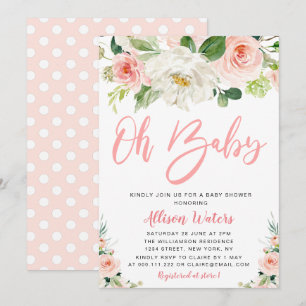 blush pink blooms floral Baby shower Invitation