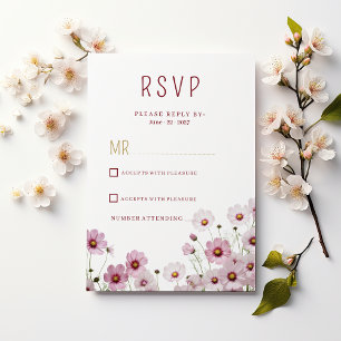 Blush pink blossom cosmos flower RSVP Invitation