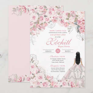 Blush Pink Blossom Elegant Floral Quinceanera Invitation