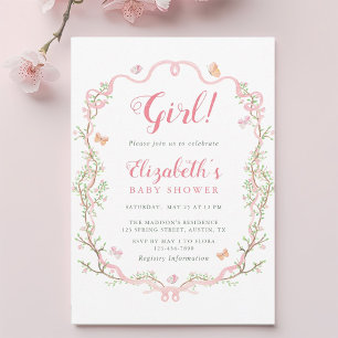 Blush Pink Blossom Floral Girl Baby Shower Invitation
