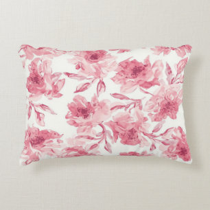 Blush Pink Blossoms Watercolor Painted Airy Floral Accent Pillow