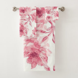 Blush Pink Blossoms Watercolor Painted Airy Floral Bath Towel Set