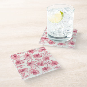 Blush Pink Blossoms Watercolor Painted Airy Floral Glass Coaster