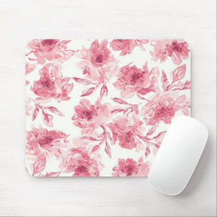 Blush Pink Blossoms Watercolor Painted Airy Floral Mouse Pad
