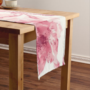 Blush Pink Blossoms Watercolor Painted Airy Floral Short Table Runner