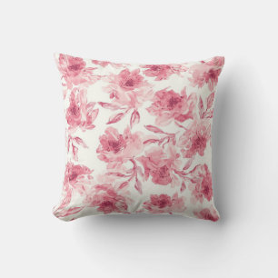 Blush Pink Blossoms Watercolor Painted Airy Floral Throw Pillow