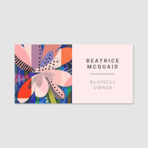 Blush pink blue abstract modern floral name tag